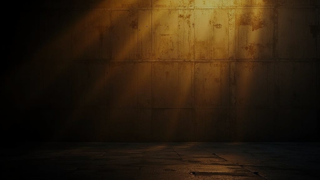 Raking light across a dark textured industrial wall